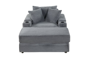 English Elm sofa Oversized Corduroy Deep-Seat Chaise with Ottoman and Lumbar Support — Plush, Sturdy Comfort Grey W1420S00009