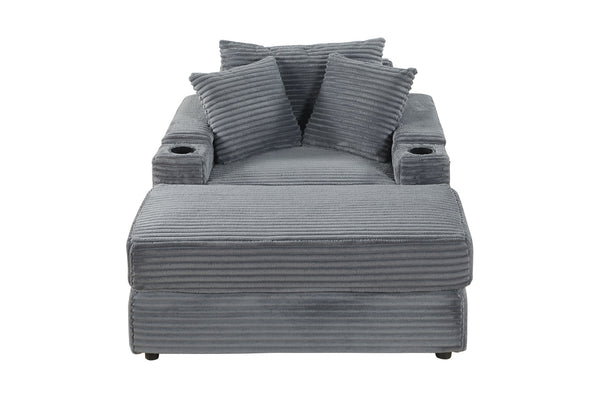 English Elm sofa Oversized Corduroy Deep-Seat Chaise with Ottoman and Lumbar Support — Plush, Sturdy Comfort Grey W1420S00009