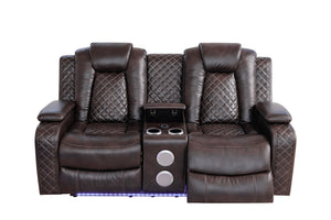English Elm Violetglow Reclining Sofa with Led Lighting Wireless Charging and Bluetooth Speakers Brown B2730S00033