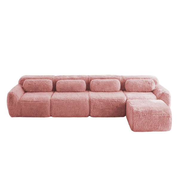 English Elm L-shaped Modular Plush Sectional Sofa with Cloud Foam Cushions for Cozy Living Spaces Pink W714S01563