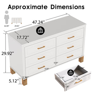 English Elm 6-drawer Solid Wood Dresser Mid-century Modern Gray Finish with Metal Bar Handles W1445P419757