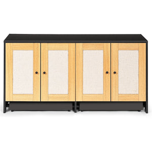 English Elm Double Double Litter Box Enclosure with Rattan Doors for 2 Cats, Sisal Scratching Panels, Wheels, Oak Finish W1687P181573