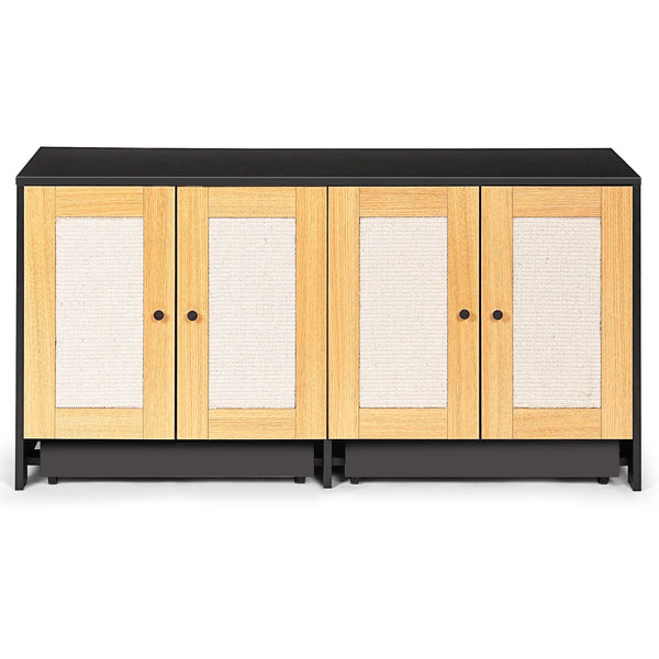 English Elm Double Double Litter Box Enclosure with Rattan Doors for 2 Cats, Sisal Scratching Panels, Wheels, Oak Finish W1687P181573