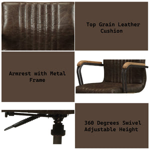 English Elm Joslin Distress Chocolate Top Grain Leather Executive Office Chair — High Back, 360° Swivel, Adjustable Height, Metal Base B2726P386519