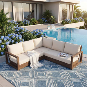 English Elm Westchester Solid Acacia Floor Sofa Set Low Profile Japandi Style for Patio or Living Room N776P404819B_N776P404820B_N776P404822B