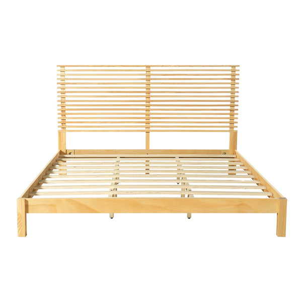 English Elm Premium Solid Wood King Platform Bed Warm Toned Slat Headboard Modern Bedroom Frame Natural N770PK367005N
