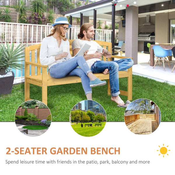 English Elm Outsunny 56" Outdoor Wooden Bench – Comfortable 2-Seater With Backrest & Armrests For Relaxation W2225P217578-GIGA