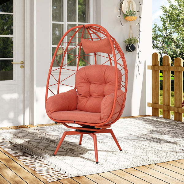 English Elm Oversized Swivel Rattan Egg Chair with Thick Cushions for Patio or Indoor Lounge T5880P501013