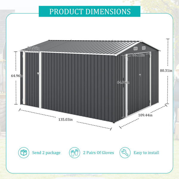 English Elm Campcraft Metal Storage Shed 10x14 Ft with Lockable Doors Vented Sloped Roof Backyard W1598S00035