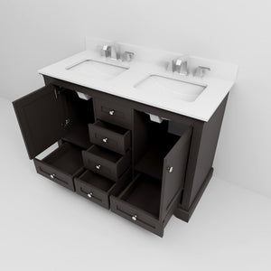 English Elm Espresso Double Bath Vanity 48" W x 22" D with Cultured Marble Top, Faucet Set, Soft-Close Storage B2731P258342