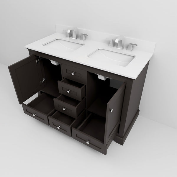 English Elm Espresso Double Bath Vanity 48" W x 22" D with Cultured Marble Top, Faucet Set, Soft-Close Storage B2731P258342