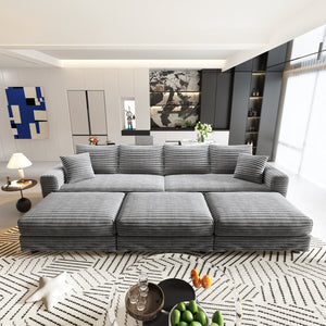 English Elm 102.4 Inch Plush Corduroy Cloud Sofa Deep Seat Four Person Convertible Lounge for Living Room Grey W1885S00284