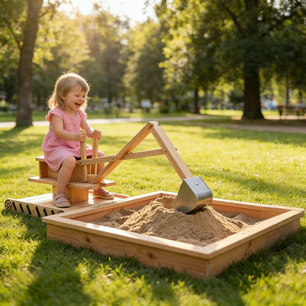 English Elm Kids Outdoor Wooden Sandbox with Rotating Digger Arm Fir Wood Backyard Play Set T3971P486881