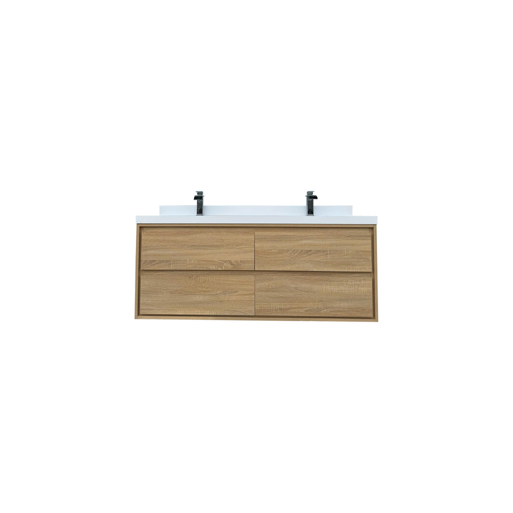 English Elm 60"w Floating Double Sink Vanity White Stone Top Soft Close Drawers Bathroom T3785S00019