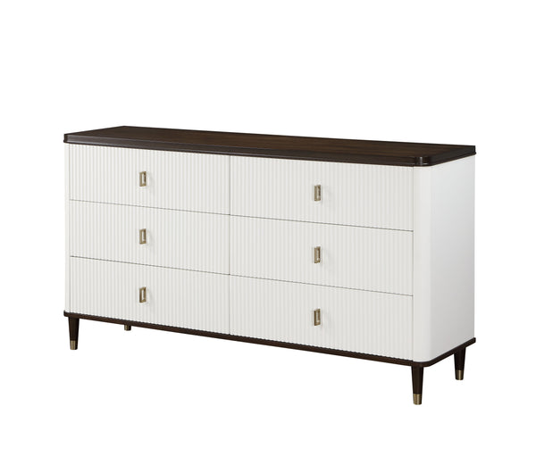 English Elm Carena E.King 5-Piece Bedroom Set in Brown/Gray/White – Upholstered Bed, Dresser, Chest, Mirror, Nightstand B2726S00445