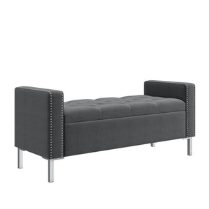 English Elm Square Arm Velvet Tufted Bench with Nailhead Detail for Bedroom or Entryway B127P409830