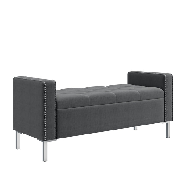 English Elm Square Arm Velvet Tufted Bench with Nailhead Detail for Bedroom or Entryway B127P409830
