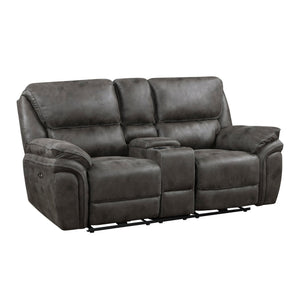English Elm Plush Power Reclining Loveseat Microfiber Upholstered with Usb Port and Console B011P230402