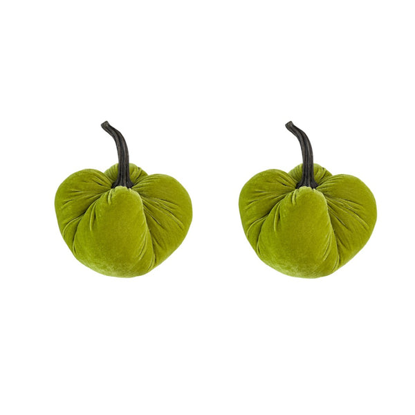 English Elm Set Of 2 Velvet Weighted Pumpkins - Apple Green Decor For Farmhouse Fall Tabletop & Thanksgiving W2078P246652-GIGA