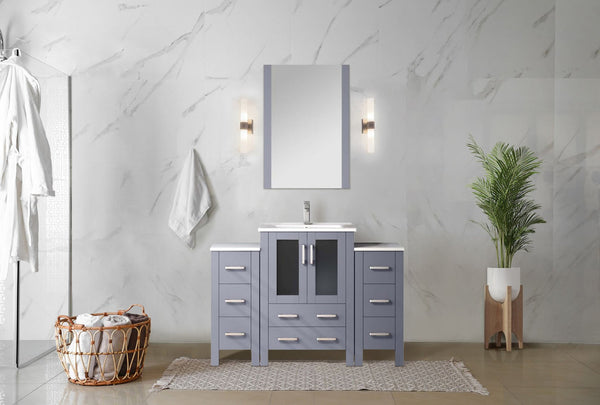 English Elm Dark Grey 48" Single Bath Vanity With Side Cabinet, White Ceramic Top & Complete Faucet Set - Modern Style! B2731S01199
