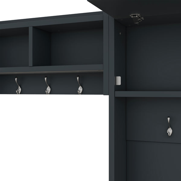 English Elm 4-in-1 Hall Tree with Bench, 7 Hooks, 2 Cabinets & 4 Drawers for Entryway Storage and Seating Antique Blue W1580S00091