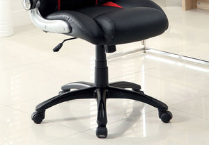 English Elm Modern Black Leatherette Office Chair with Red & Silver Accents, Pneumatic Height, Gaming Style Comfort B2741P340576
