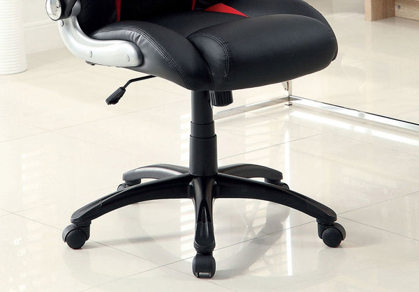 English Elm Modern Black Leatherette Office Chair with Red & Silver Accents, Pneumatic Height, Gaming Style Comfort B2741P340576