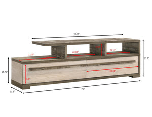 English Elm 1pc Mid-Century TV Stand 71.1" Wide Light Finish with Sliding Doors, Tapered Legs & Gold Handles Wood 74 L x 19 W x 22 H B2741P406265