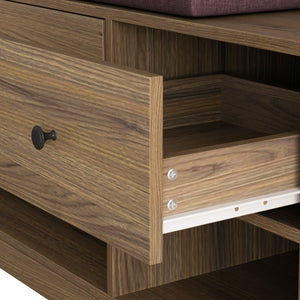 English Elm Multi-purpose Hallway Hall Tree with Linen Cushion Bench, Pegboard, Hooks, Drawers & Shoe Storage Brown W757P196819