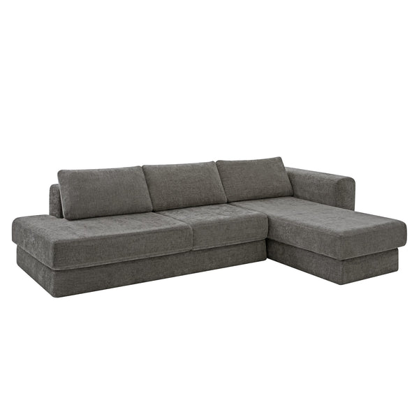 English Elm L-shaped Chenille Sectional Sofa with Deep Modular Seating and Layered Cushion Comfort Dark Grey N763S000090R