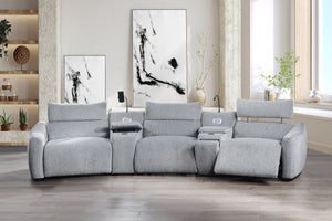 English Elm Fullar Light Gray Modular Power Motion Sectional Sofa with Console, 2 Wireless Chargers & Speakers B2726S00524