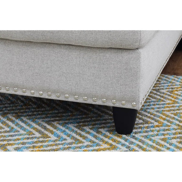 English Elm 2-Piece Alger 98" Wide Left-Hand Sofa & Chaise in Linen Blend with Tufted Backs, Nailhead Trim, Supportive Foam Cushions and Accent Pillows Beige B102S00093