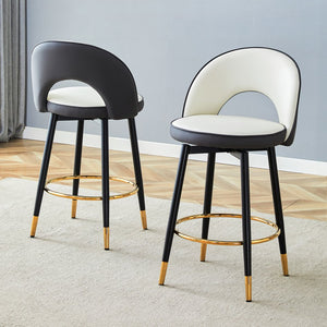 English Elm 360 Swivel Barstools Set of 2 Upholstered Techno Fabric Cushioned Counter Seats Dark Gray,White+Black W1151P268924