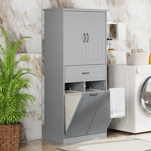 English Elm Christopher Knight Home® - Bathroom Storage Cabinet with Doors Drawer & Dual Laundry Baskets, MDF Build, Adjustable Shelf, Anti-Tip Device Grey N759P243350E