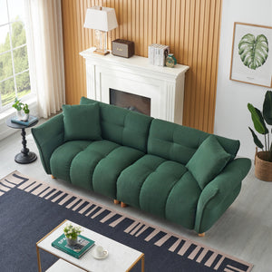 English Elm 93.70 Plush Teddy Sofa with Solid Wood Legs, 3-Seater Comfortable Sponge Cushions & Two Pillows Green W3356S00027