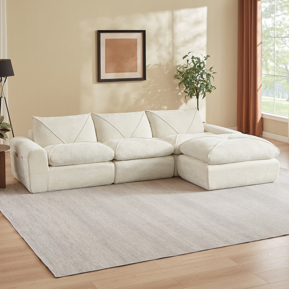English Elm Modern Chenille Modular Sectional Sofa with Foot Pedals for Living Room Comfort Beige W3396S00065