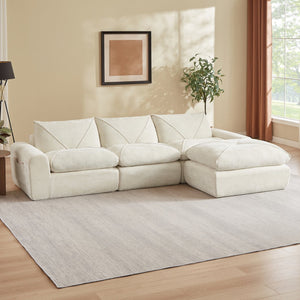 English Elm Modern Chenille Modular Sectional Sofa with Foot Pedals for Living Room Comfort Beige W3396S00065