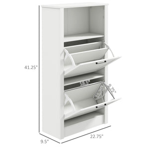 English Elm HOMCOM Narrow Shoe Storage Cabinet with Open Shelf & 2 Flip Drawers, Adjustable Shelves, White W2225P173976
