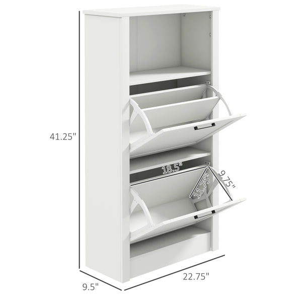 English Elm HOMCOM Narrow Shoe Storage Cabinet with Open Shelf & 2 Flip Drawers, Adjustable Shelves, White W2225P173976