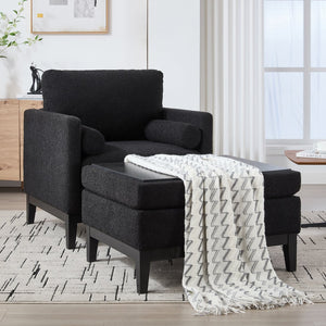English Elm 35.4" Farmhouse Upholstered Arm Chair & Ottoman Set With Black Boucle For Cozy Living Room Comfort W3118S00001