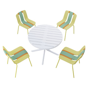 English Elm Summer 5 Piece Round Polypropylene Dining Set Uv Resistant Striped Indoor Outdoor Patio Grain Yellow,Haze Green,Tropical Orange,White W3450S00030