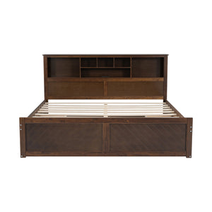 English Elm King Platform Bed with Multi-Storage Headboard, Built-In USB & Outlets, Side Drawers, Modern Design Wood GX000400AAD