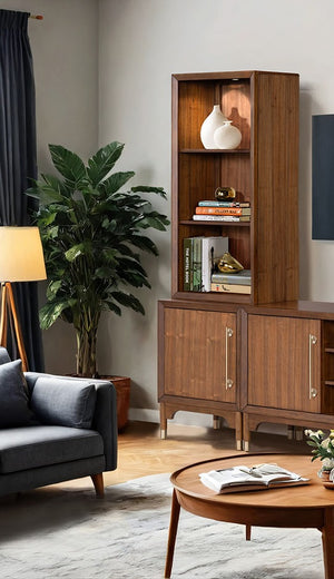 English Elm Mid-Century Hepburne Entertainment Center Walnut Finish LED Piers Gold Legs Adjustable Shelves 79" B2741S00661