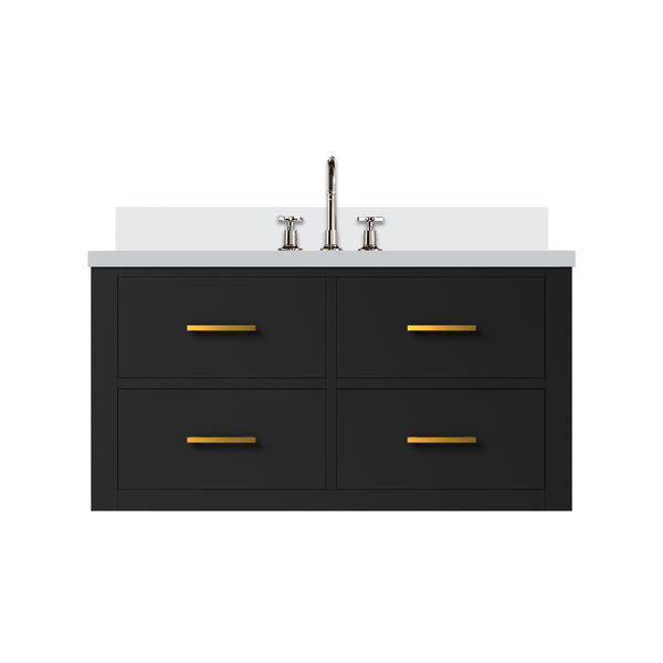 English Elm Black Single Sink Vanity With Cultured Marble Top & Faucet Set – Elegant, Space-Saving Design! B2731P257956