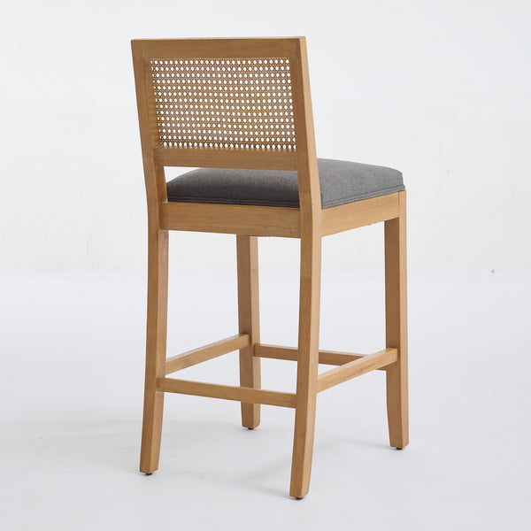 English Elm Full Solid wood rattan-back dining chair with breathable matte linen cushion, high-resilience foam comfort W1143P384366 W1143P384366