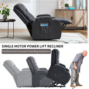 English Elm Beige Pu Leather Power Lift Recliner with Massage Lumbar Heat and Usb Charging Gray W1803S00084