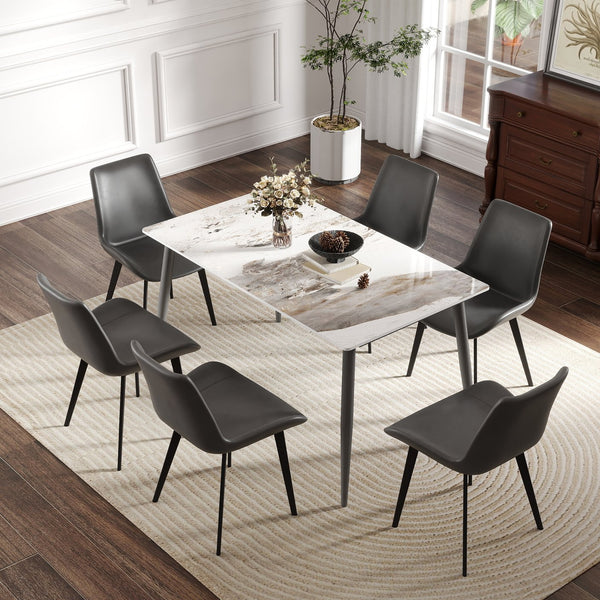 English Elm 55.12" Modern Artificial Stone Dining Table With Dark Grey Metal Legs - Seats 6, Stylish & Durable W1535S00502