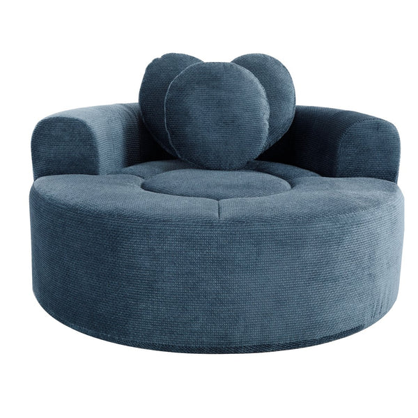 English Elm Round Cloud Sofa Bed Waffle Fabric Memory Foam Convertible Couch for Small Space Living Blue W3224P492030