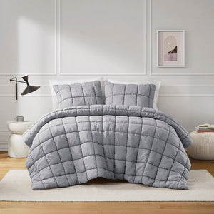 JLA Home Intelligent Design - Down Down Alternative Comforter Set with 3D Puff Stitching, Overfilled Warmth, OEKO-TEX Luxury Plush Mini Set Grey ID10-2315