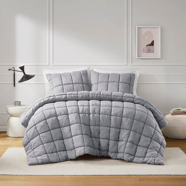 JLA Home Intelligent Design - Down Down Alternative Comforter Set with 3D Puff Stitching, Overfilled Warmth, OEKO-TEX Luxury Plush Mini Set Grey ID10-2315